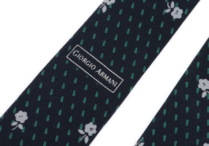 GIORGIO ARMANI Silk Floral Print Tie Navy Green