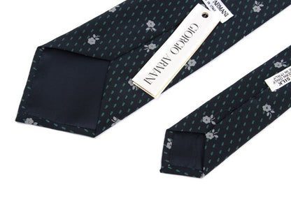 GIORGIO ARMANI Silk Floral Print Tie Navy Green