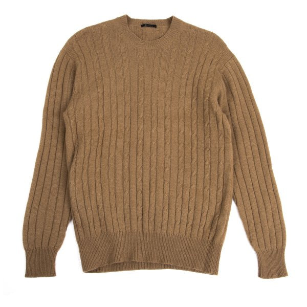Y's for men Camel Wool Crewneck Cable Knit Sweater Size L