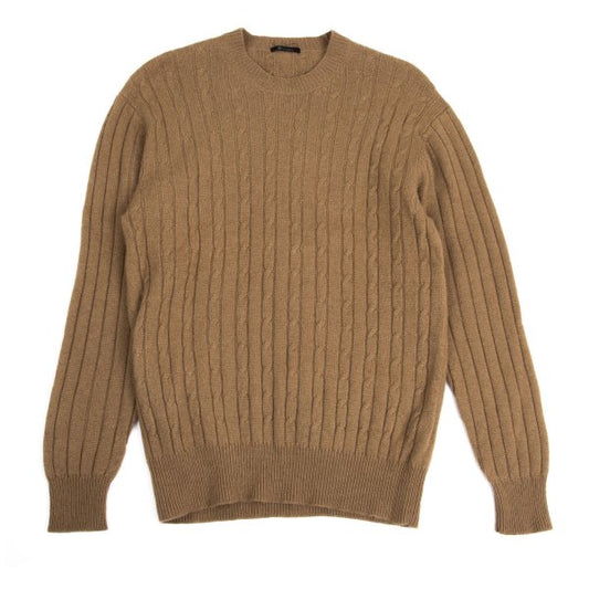 Y's for men Camel Wool Crewneck Cable Knit Sweater Size L