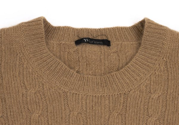 Y's for men Camel Wool Crewneck Cable Knit Sweater Size L