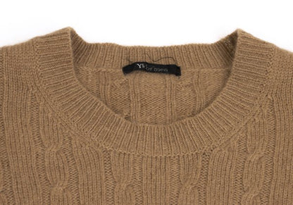 Y's for men Camel Wool Crewneck Cable Knit Sweater Size L