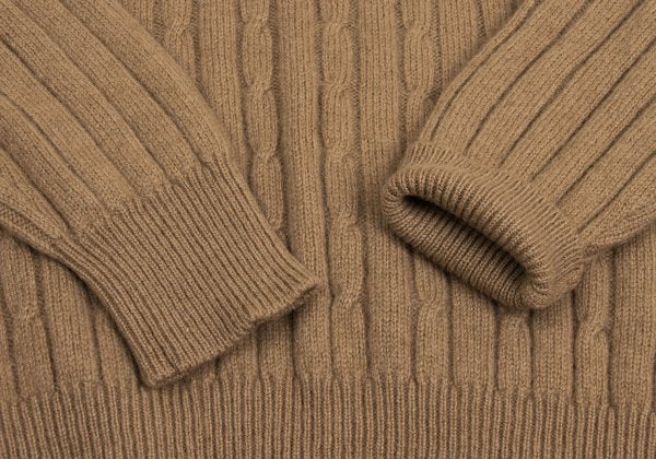 Y's for men Camel Wool Crewneck Cable Knit Sweater Size L