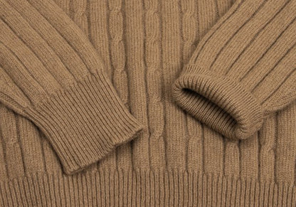 Y's for men Camel Wool Crewneck Cable Knit Sweater Size L