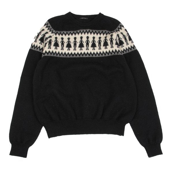 Y's for men Silhouette Jacquard Crew Neck Knit Black Size L