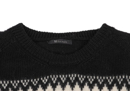Y's for men Silhouette Jacquard Crew Neck Knit Black Size L