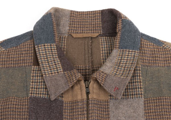 Papas Mocha Multi Cotton Patchwork Zip Blouson Size 48M
