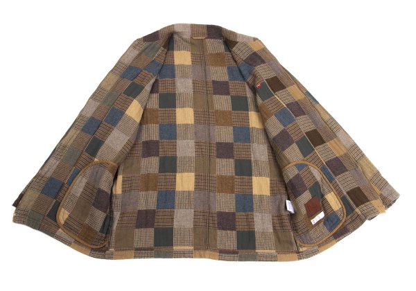 Papas Mocha Multi Cotton Patchwork Zip Blouson Size 48M