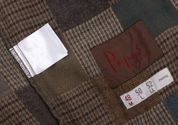 Papas Mocha Multi Cotton Patchwork Zip Blouson Size 48M