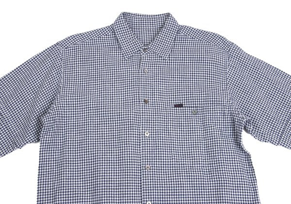 Papas Cotton Linen Gingham Check Shirt Navy Size M