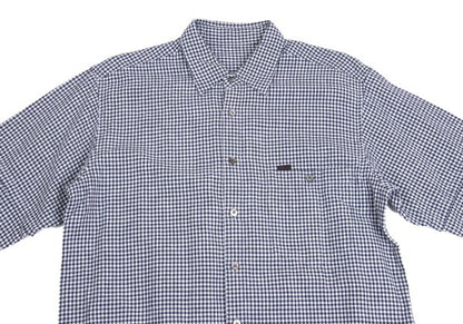 Papas Cotton Linen Gingham Check Shirt Navy Size M