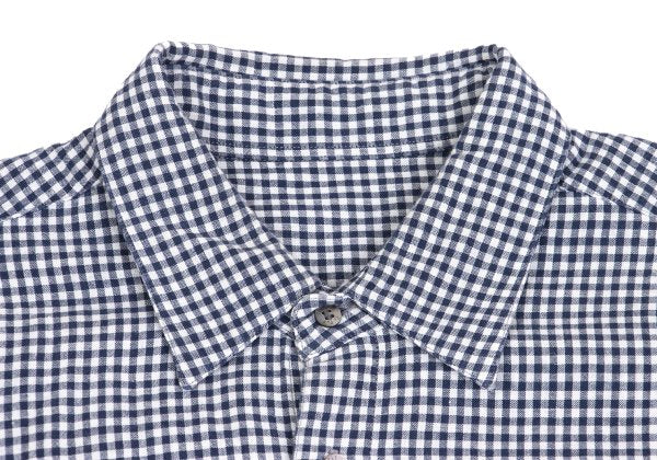 Papas Cotton Linen Gingham Check Shirt Navy Size M