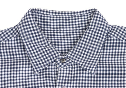 Papas Cotton Linen Gingham Check Shirt Navy Size M
