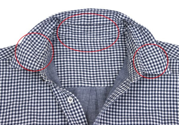 Papas Cotton Linen Gingham Check Shirt Navy Size M