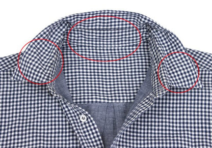 Papas Cotton Linen Gingham Check Shirt Navy Size M