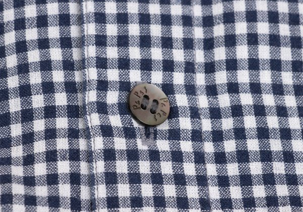 Papas Cotton Linen Gingham Check Shirt Navy Size M