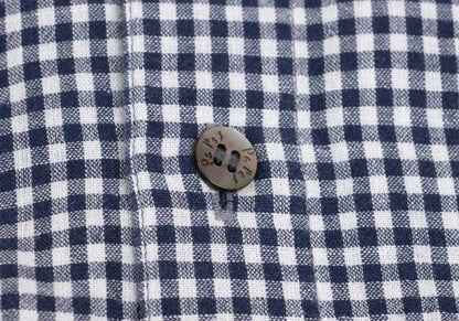 Papas Cotton Linen Gingham Check Shirt Navy Size M