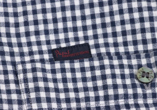 Papas Cotton Linen Gingham Check Shirt Navy Size M