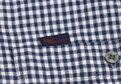Papas Cotton Linen Gingham Check Shirt Navy Size M