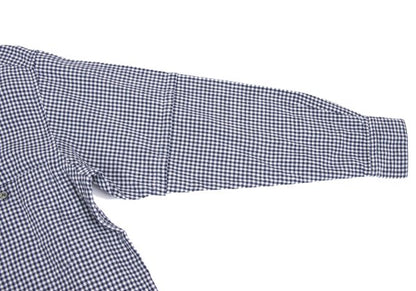 Papas Cotton Linen Gingham Check Shirt Navy Size M