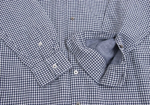 Papas Cotton Linen Gingham Check Shirt Navy Size M