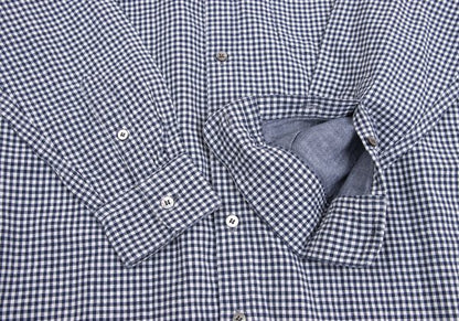 Papas Cotton Linen Gingham Check Shirt Navy Size M