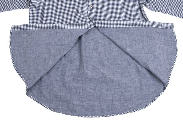 Papas Cotton Linen Gingham Check Shirt Navy Size M