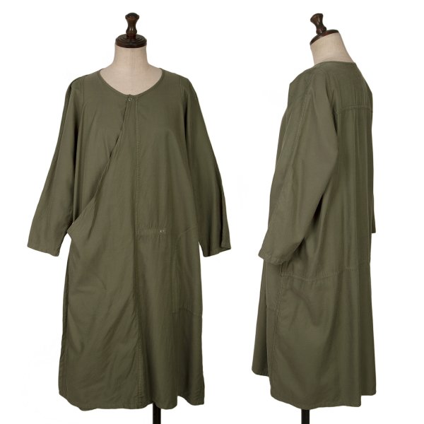 zucca Cotton Blend Snap Button 7-Sleeve Dress Khaki Size M