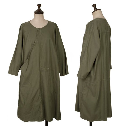 zucca Cotton Blend Snap Button 7-Sleeve Dress Khaki Size M