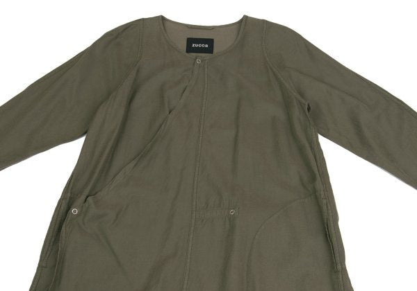 zucca Cotton Blend Snap Button 7-Sleeve Dress Khaki Size M