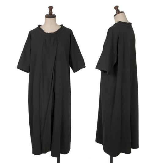 zucca Cotton Raw Edge Front Panel Midi Dress Black Size M