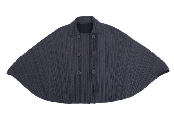 PLEATS PLEASE Felt-like Polyester Poncho Coat Gray Size 3