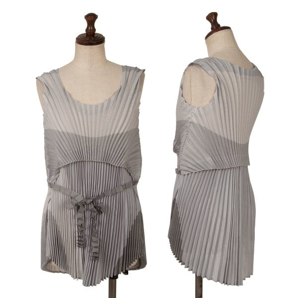 ISSEY MIYAKE Pleated Waist Cord Sleeveless Tunic Gray Blouse Size 2