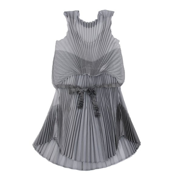 ISSEY MIYAKE Pleated Waist Cord Sleeveless Tunic Gray Blouse Size 2