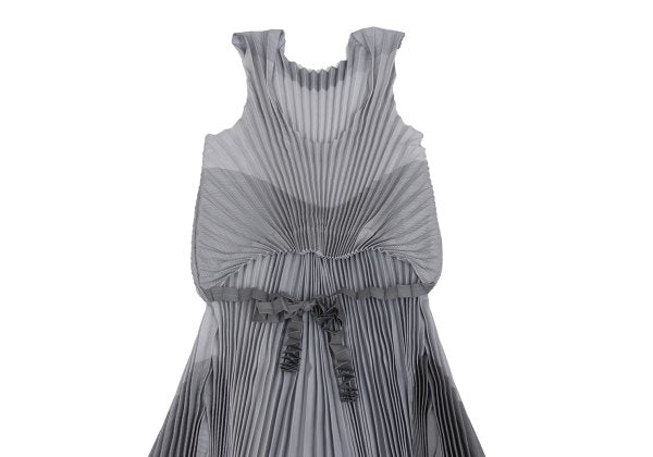 ISSEY MIYAKE Pleated Waist Cord Sleeveless Tunic Gray Blouse Size 2