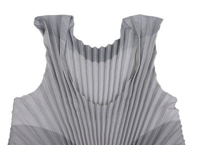 ISSEY MIYAKE Pleated Waist Cord Sleeveless Tunic Gray Blouse Size 2