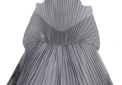 ISSEY MIYAKE Pleated Waist Cord Sleeveless Tunic Gray Blouse Size 2