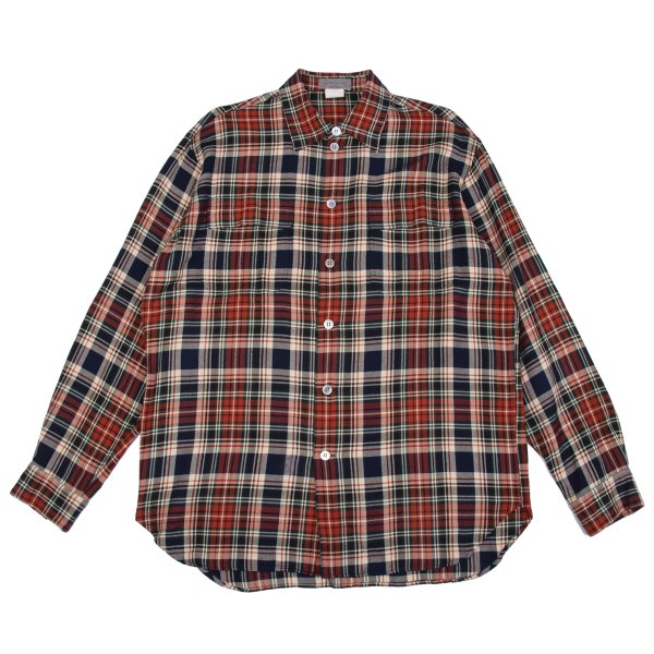 Yohji Yamamoto POUR HOMME Rayon Wool Check Red Navy Shirt Size M