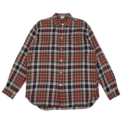 Yohji Yamamoto POUR HOMME Rayon Wool Check Red Navy Shirt Size M