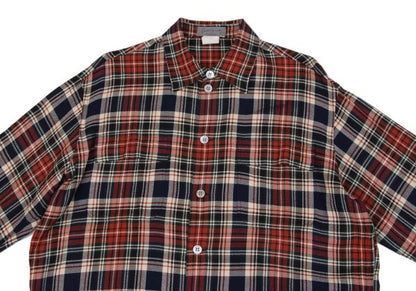Yohji Yamamoto POUR HOMME Rayon Wool Check Red Navy Shirt Size M