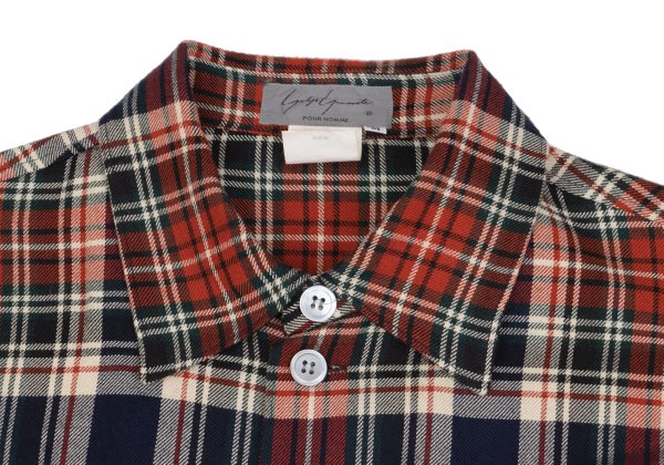 Yohji Yamamoto POUR HOMME Rayon Wool Check Red Navy Shirt Size M