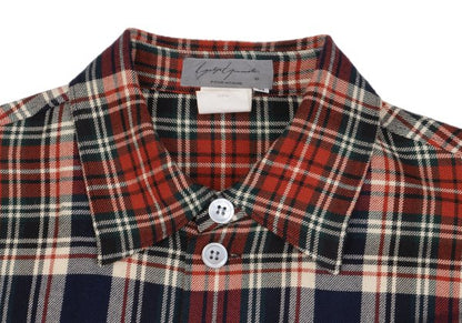 Yohji Yamamoto POUR HOMME Rayon Wool Check Red Navy Shirt Size M