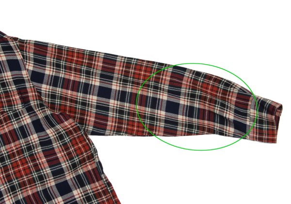 Yohji Yamamoto POUR HOMME Rayon Wool Check Red Navy Shirt Size M