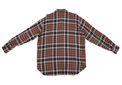 Yohji Yamamoto POUR HOMME Rayon Wool Check Red Navy Shirt Size M