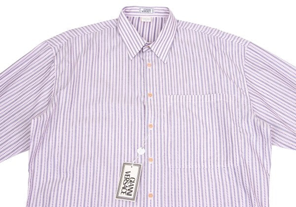 GIANNI VERSACE Check Stripe Woven Long Shirt Pink Size 52