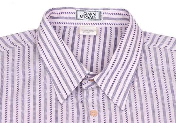 GIANNI VERSACE Check Stripe Woven Long Shirt Pink Size 52