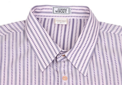 GIANNI VERSACE Check Stripe Woven Long Shirt Pink Size 52