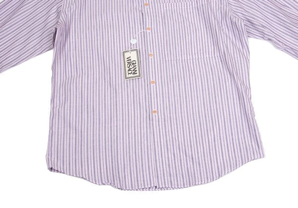 GIANNI VERSACE Check Stripe Woven Long Shirt Pink Size 52