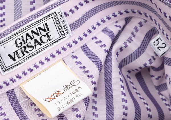 GIANNI VERSACE Check Stripe Woven Long Shirt Pink Size 52