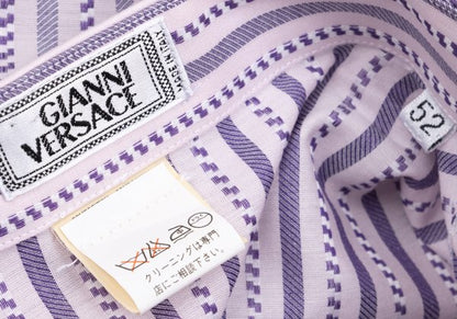 GIANNI VERSACE Check Stripe Woven Long Shirt Pink Size 52